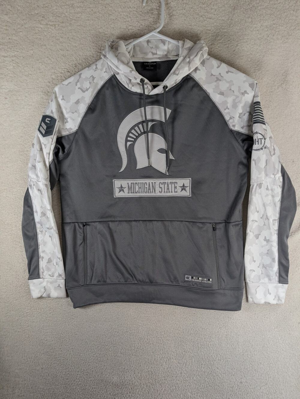 Michigan Spartans Hoodie Sweatshirt Mens Large White Gray Subtle Camo Colosseum